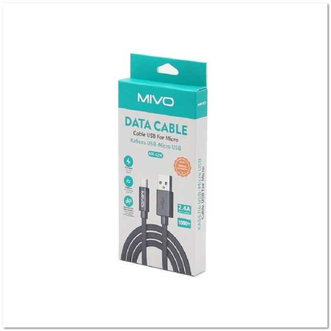 Кабель micro USB MIVO MX-42 (L=1M) 2.4A ХБ плоский
