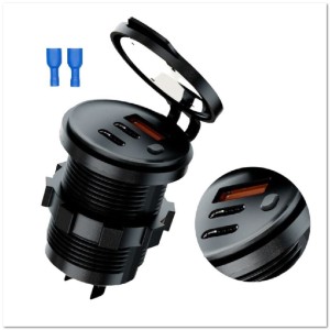Врезной разъем USB в авто (круглый) CR1050 12-24V USB+2TYPE-C QC3.0+PD20W