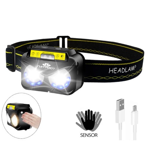 Фонарь налобный Патриот PT-FLG33 (LED, 3 с/д, дат. движ, встроен. АКБ, 6 режимов)