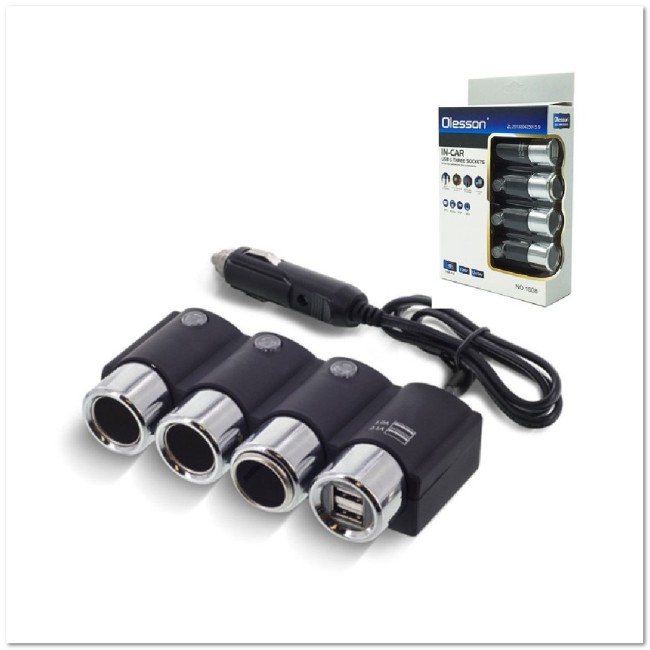 Автомоб. разветвитель Olesson на 3 прикур-ля + 2 USB (12/24 V) 1508