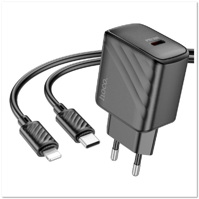 СЗУ HOCO CS22А с USB+ TYPE-C портом + кабель Lightning PD30W