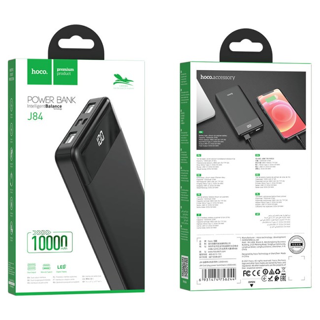 POWER-BANK HOCO J84 10000 mAh 2 USB, micro USB, TYPE-C, LED-дисплей