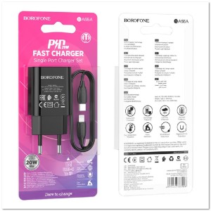 СЗУ BOROFONE BA65A c TYPE-C портом + кабель Lightning PD3.0 20W