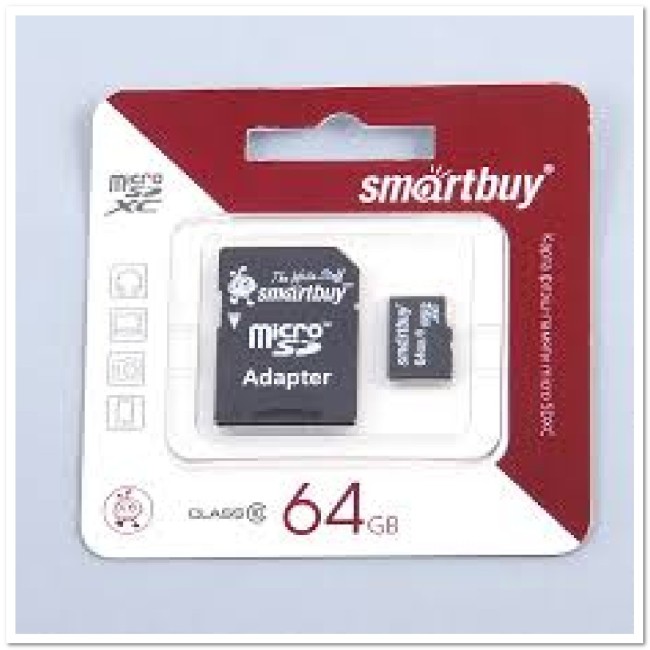 MicroSD Smartbuy5 64 Гб с SD-адаптером 10 класс