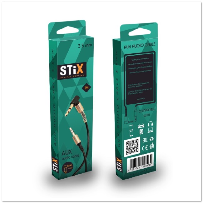 Кабель AUX STiX S-02 ВИТОЙ угловой резиновый 1,5 метра  в коробке