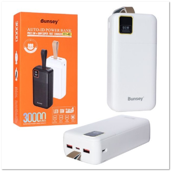 POWER-BANK BUNSEY BYZ 30000mAH PD 22.5W+CQ3.0 66W 2 USB, micro USB, TYPE-C, LED-дисплей