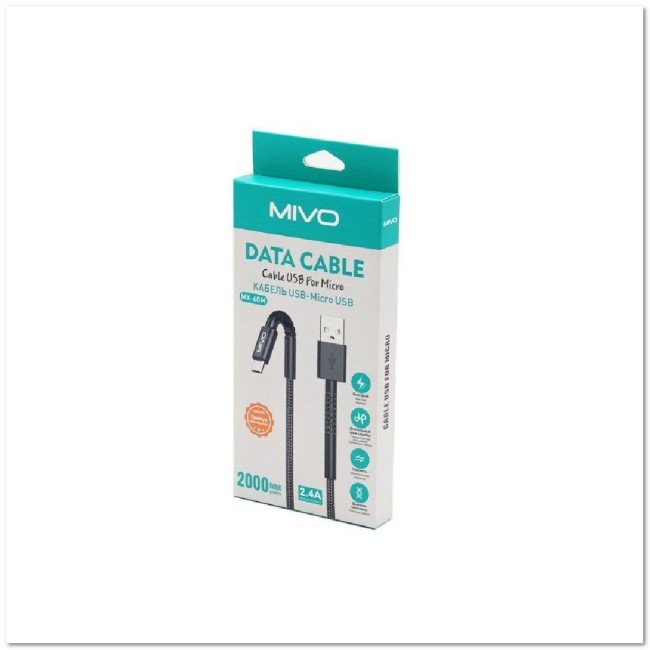 Кабель micro USB MIVO MX-60 (L=2M) 2.4A с нейлоновой оплёткой и защитой от изломов
