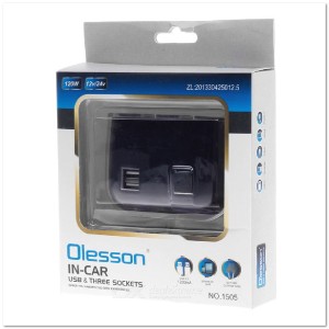 Автомоб. разветвитель Olesson с тумблером на 3 прикур-ля + 2 USB  (12/24 V) 1505