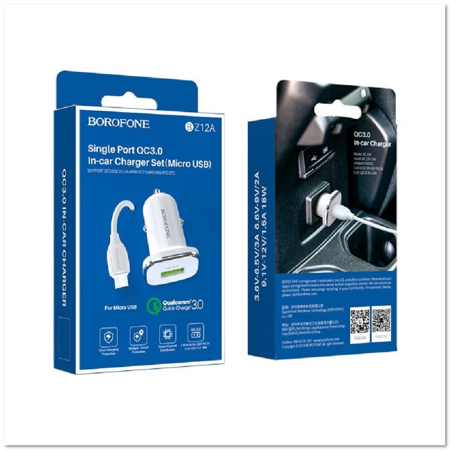 АЗУ BOROFONE BZ12A с USB + кабель micro USB QC3.0