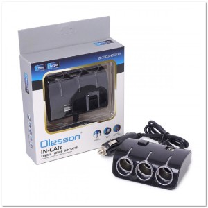 Автомоб. разветвитель Olesson с тумблером на 3 прикур-ля + 2 USB  (12/24 V) 1506