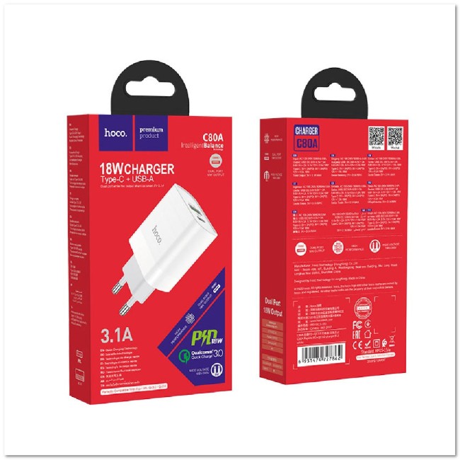CЗУ HOCO C80A c USB+TYPE-С портами Q3.0 PD18W