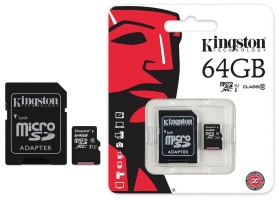 MicroSD Kingstone 64 Гб 10 класс с SD-адаптером