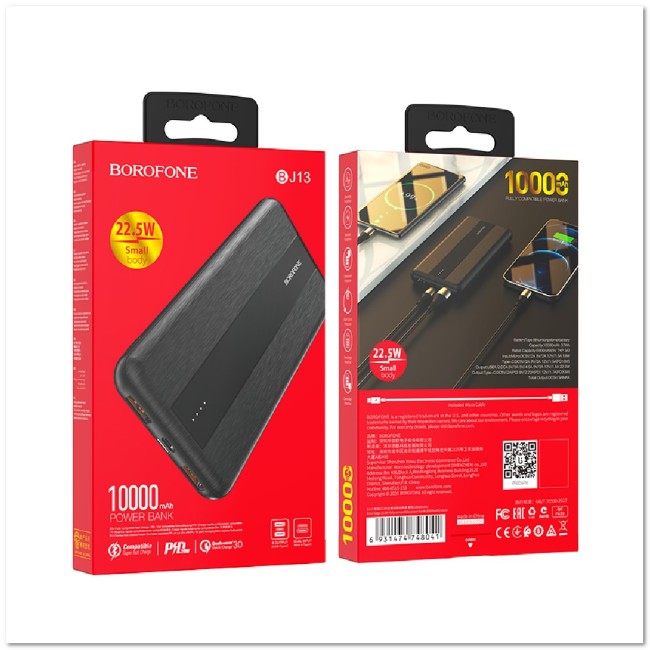 POWER-BANK BOROFONE BJ13 10000 mAh PD+CQ3.0  2 USB, micro USB, USB-C 22.5W