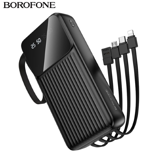 POWERBANK BOROFONE BJ76 10000 mAh 2USB, micro USB, USB-C + 4 встр.кабеля, LED-дисплей