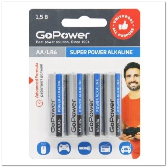 Батарейка алкалиновая GoPower AA LR6 BL4S