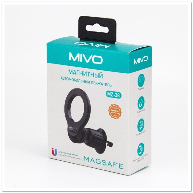 Автодержатель магнитный MIVO MZ38 MagSafe, в дефлектор ЗАКРУЧИВАЮЩИЙСЯ ЗАЖИМ