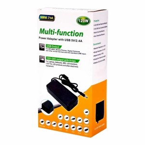 Универсальное сетевое ЗУ для ноутбуков (12-24V , 120W,USB  5V ,2.4A)  + 14 насадок MRM-714