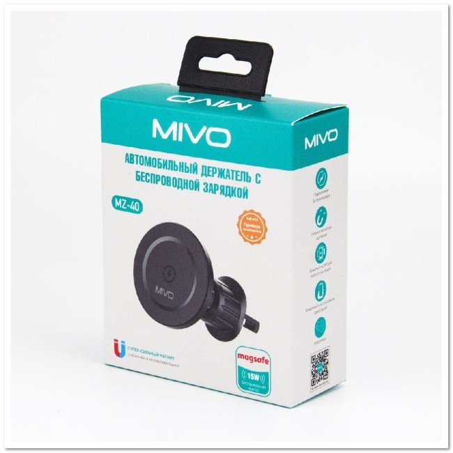 Автодержатель магнитный MIVO MZ40 с беспроводной зарядкой MagSafe, в дефлектор