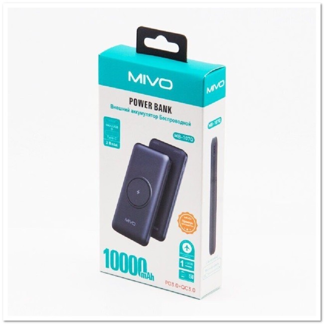 POWER-BANK MIVO MB-107Q 10000mAh PD+CQ3.0  1USB, TYPE-C + беспр.зарядка 15W
