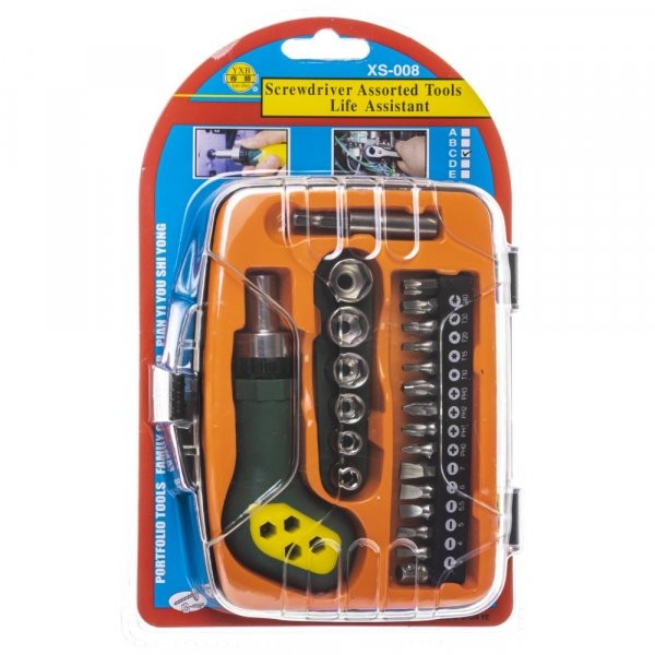 Набор головок и бит с ключом-трещоткой  XS-008C (27 предметов)