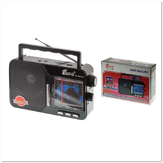 Радиоприемник FEPE FP-1821BT (Солнечная батарея, AUX, USB, microSD, Bluetooth, 220V, 2*R20, 1*18650)
