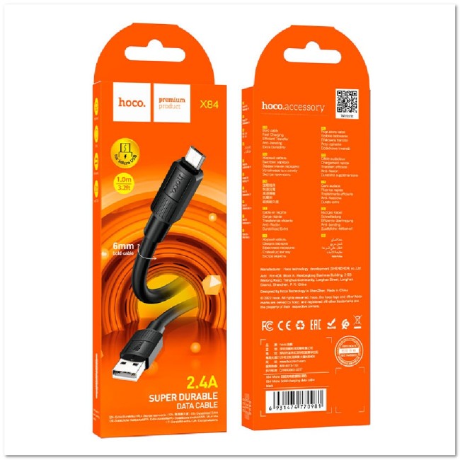 Кабель micro USB HOCO X84  2.4А (L=1М) круглый, толщина 6мм