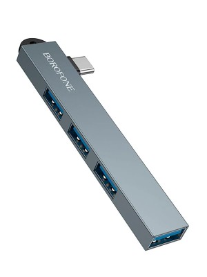 TYPE C-HUB на 4 USB-порта BOROFONE FH1A (USB3.0+USB2.0*3) металл.