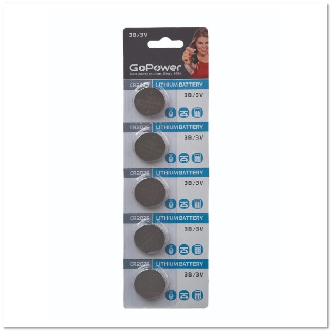 Литиевый элемент питания GoPower CR2025 3V BL5