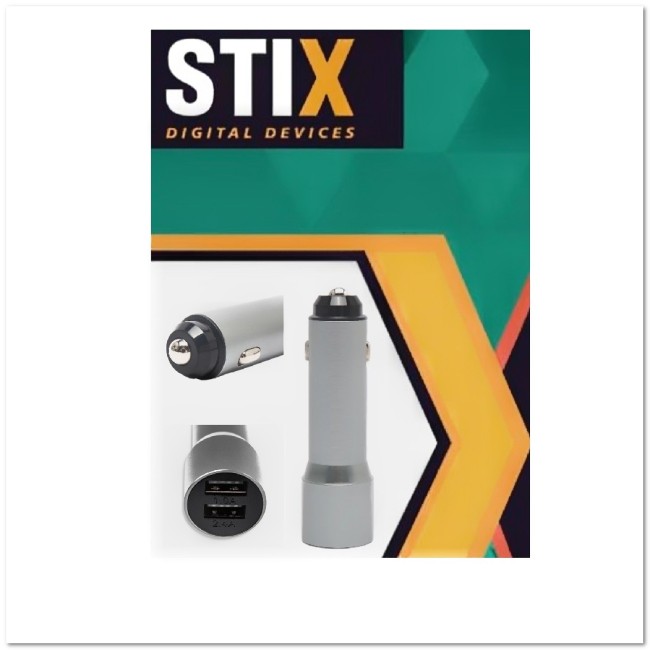 АЗУ с 2-мя USB STiX BLD-01 2.4A метал.,длинное