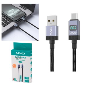 Кабель TYPE C MIVO MX-38T 3А, 66W, нейлоновый, LED-дисплей, 1м