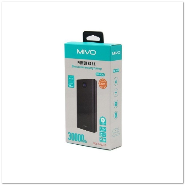 POWER-BANK MIVO MB-309Q 30000mAH PD+CQ3.0 2 USB, micro USB, TYPE-C, LED-дисплей
