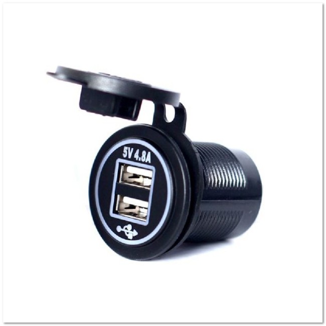 Врезной разъем USB в авто (круглый) SC4 12-24V 2USB 4.8A
