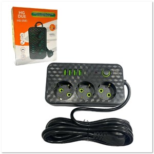 Сетевой фильтр OSMAN OS-2503, 3м 3 гнезда + 4 USB + TYPE C, с переключателем, заземление 10A