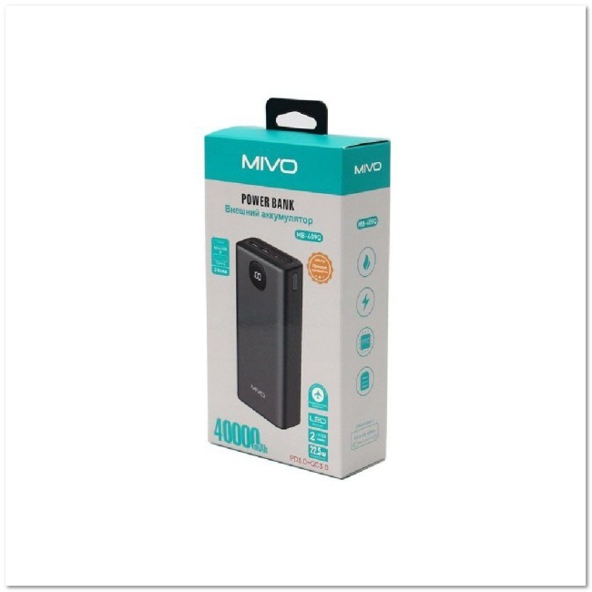 POWER-BANK MIVO MB-409Q 40000mAH PD+CQ3.0 2 USB, micro USB, TYPE-C, LED-дисплей