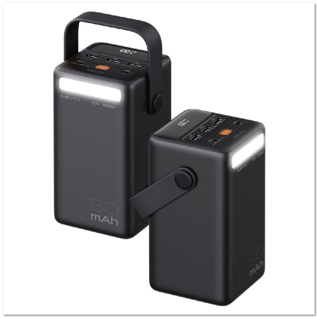 POWER-BANK MIVO MB-500Q 50000mAH PD+CQ3.0 3 USB, micro USB, TYPE-C, LED-дисплей, фонарь