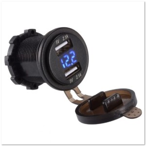 Врезной разъем USB в авто (круглый) SKU-4001 12-24V 2USB 4.2A + Вольтметр