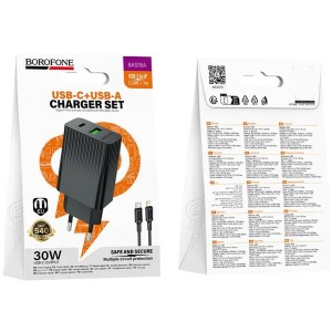 СЗУ BOROFONE BAS75A с USB+ TYPE-C портом + кабель Lightning PD30W