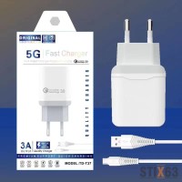 CЗУ 5G TRAVEL CHARGER T-37  + кабель  Lighting (USB 3.0 / FAST CHARGE 3A)