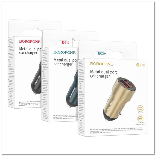 АЗУ с 2-мя USB BOROFONE BZ19 2.4A метал.
