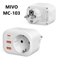 СЗУ MIVO MC-103 с 2-мя USB+TYPE-C-портами+розетка  PD20W+QC3.0