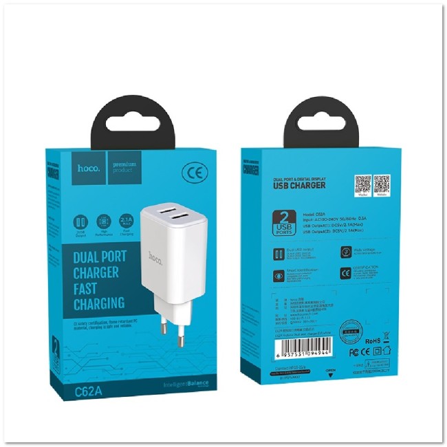 CЗУ HOCO C62A с 2-мя USB 2.1A