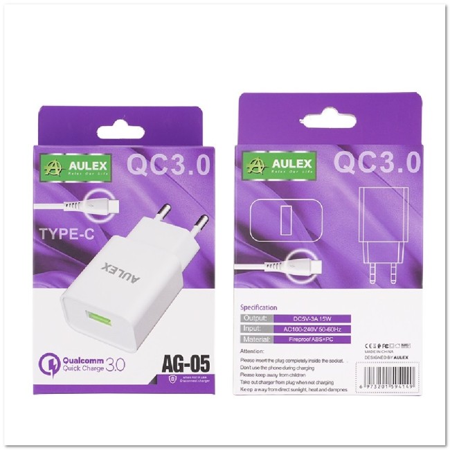 СЗУ Aulex AG-05 c USB + кабель TYPE-C QC3.0