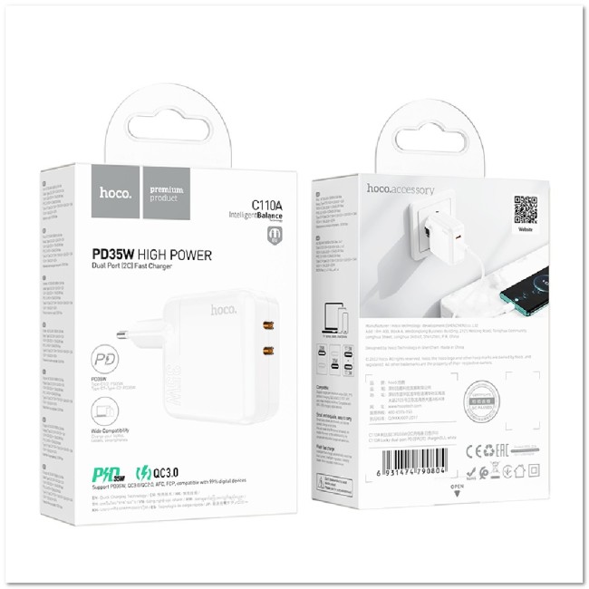 CЗУ HOCO C110A c 2-мя TYPE-С портами PD35W
