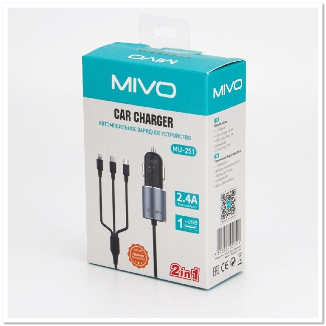АЗУ Lightning/micro USB/TYPE-C с 1 USB MIVO MU-251 2.4A