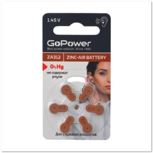 Батарейка GoPower ZA312 BL6 для слуховых аппаратов