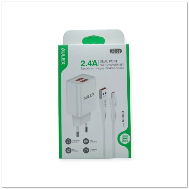 СЗУ Aulex AG-09 c 2-мя USB + кабель Micro USB 2.4A
