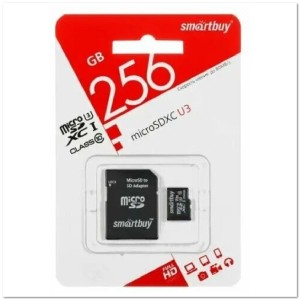 MicroSD Smartbuy6 256 Гб с SD-адаптером 10 класс U3 UHS-I (80 Mb/s)