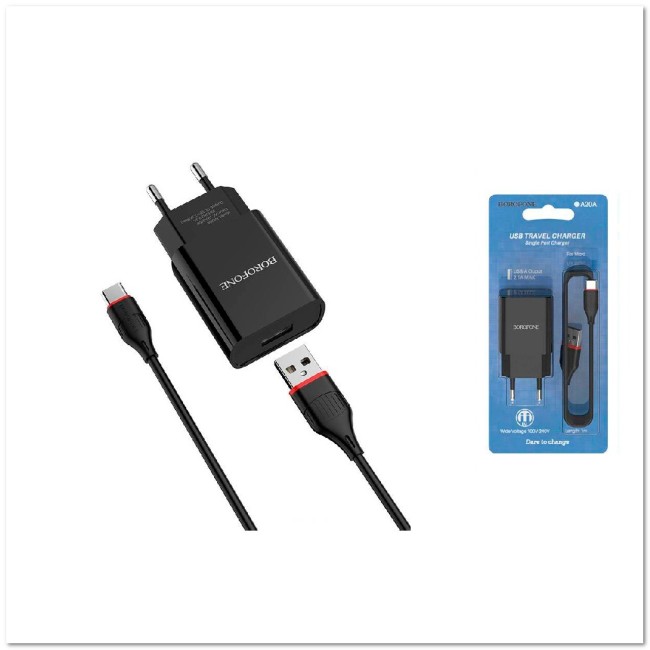 СЗУ BOROFONE BA20A с USB + кабель TYPE-C 2.1A
