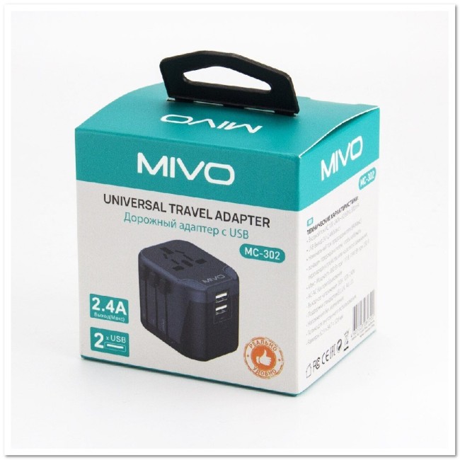 СЗУ MIVO MC-302 с 2-мя USB 2.4A + гнезда (станд. EU, UK, AU, US)