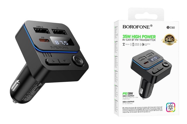 BT FM-трансмиттер BOROFONE BC60+ PD TYPE C 35W